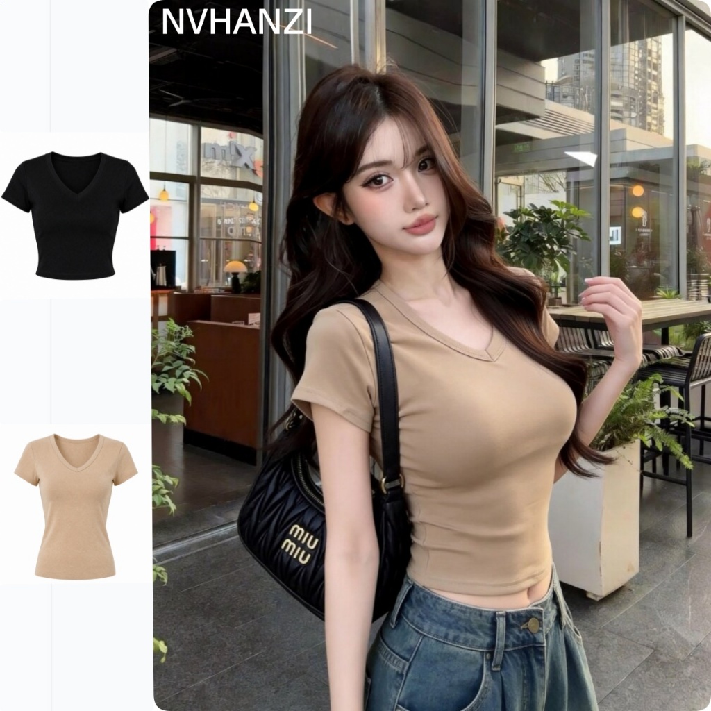 สาวร้อนสไตล์ผ้ากอซ Halter U-คอเสื้อยืดผู้หญิงฤดูร้อนสีดํา Slimmer ดู Niche Design Top