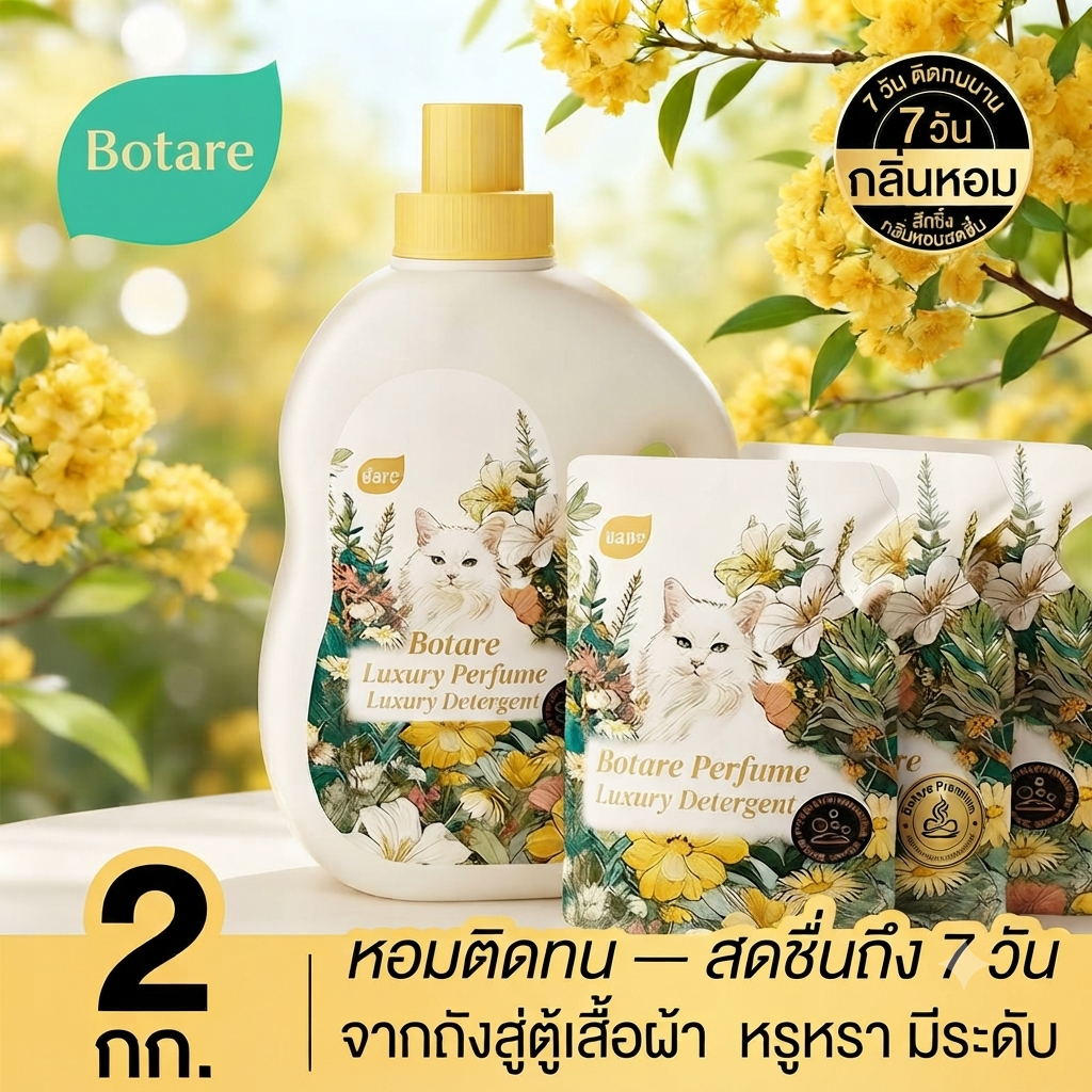 Botare น้ํายาซักผ้า กลิ่นหอมติดทนนาน ชุดครอบครัวแบบพกพา 2กิโลกรัม บรรจุถุงและบรรจุขวด ทําความสะอาดเสื้อผ้า น้ำยาซักผ้าสูตรเข้มข้น ผลิตภัณฑ์ซักผ้า ขจัดคราบ กลิ่นหอมติดทนนาน 7 วัน