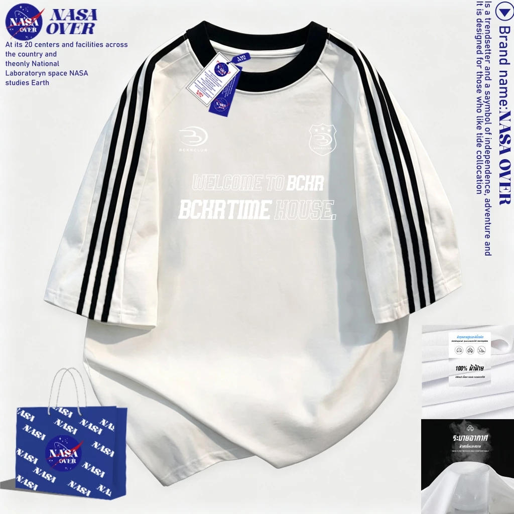【พร้อมส่ง】🔥NASA สไตล์สตรีทสปอร์ต 🏙️ ผ้าฝ้ายแท้100% เสื้อ ใส่ได้ทั้งชายหญิง ทรงโอเวอร์ไซส์ คอกลม แขนสั้นYG599