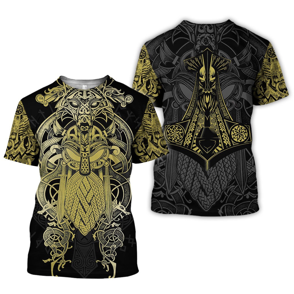 Nose Viking Symbol All-Over Print Short Sleeve Tee Mythology Graphic Casual T-Shirt