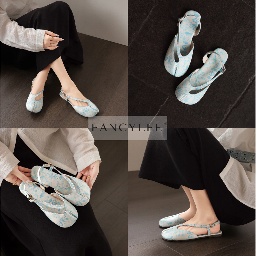【ส่งจากไทย】Fancylee รองเท้าแตะแฟชันสำหรับสุภาพสตรี  พิมพ์ลายดอกไม้ แบบ.Tabi แยกนิ้ว มีสายรัดข้อเท้าและเข็มขัด ทำจากผ้าใบเนียนนุ่ม สบายในฤดูร้อน สวมใส่ง่ายทั้งเดินเล่นชายหาดและประจำวัน