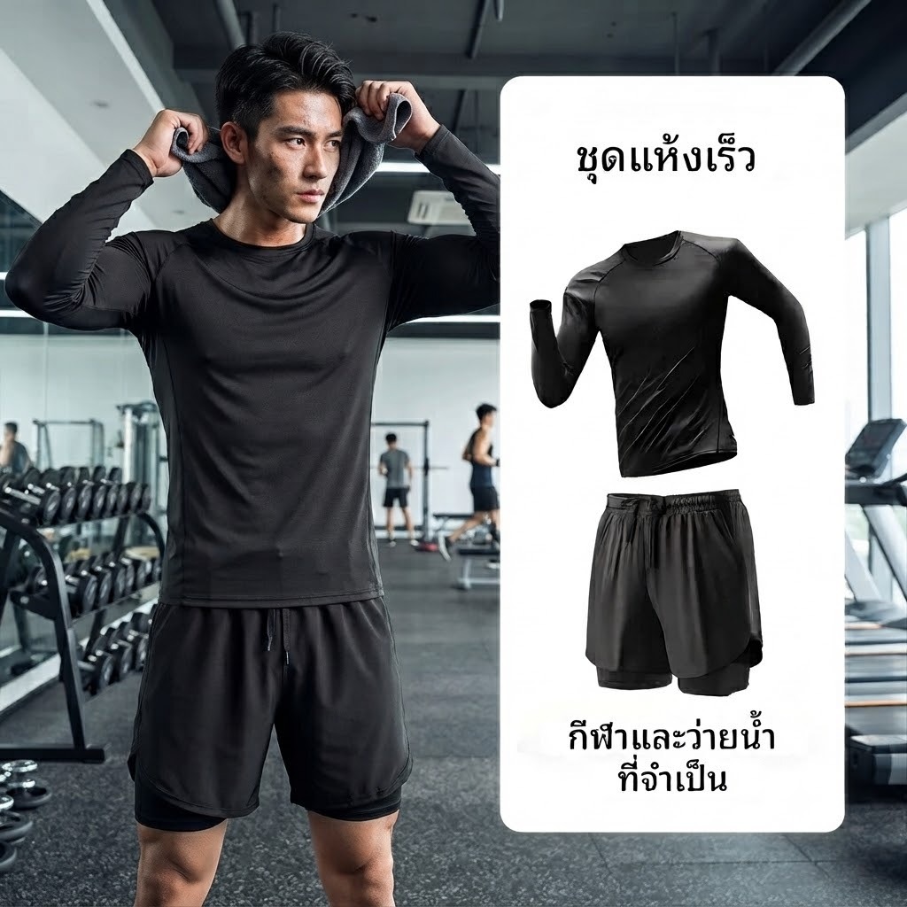 แขนสั้นรัดตัวแน่นระบายอากาศดูดซับเหงื่อยืดหยุ่นสูงผู้ชายออกกําลังกายชุดวิ่ง