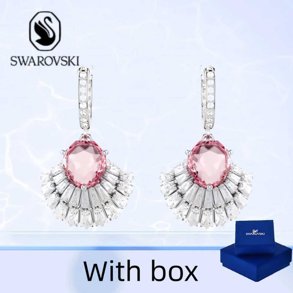 Swarovski (พร้อมกล่อง) ซื้อต่างหูเครื่องประดับเงินแท้ Swarovski Idyllia ต่างหูหยดเปลือกหอยสีชมพูหวาน