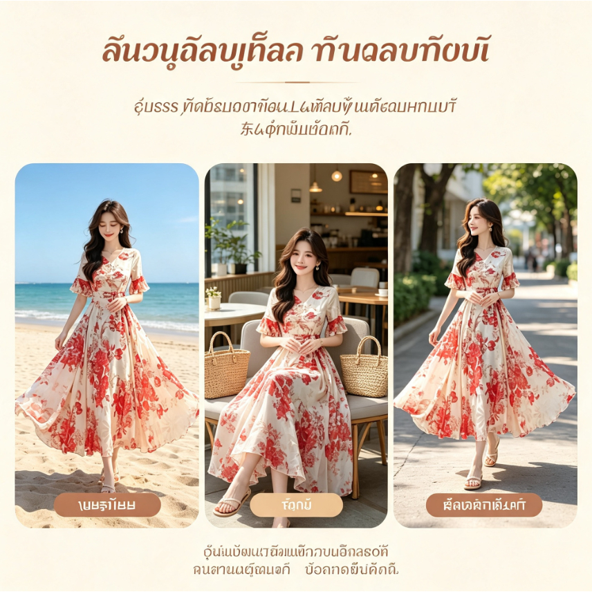 [สินค้าขายดี] เดรสแฟชั่นผู้หญิงไซส์ใหญ่ ผ้าชีฟองพิมพ์ลายดอกสุดฮิต ทรงพริ้วใส่สบาย สไตล์ชายหาด/วันพักผ่อน