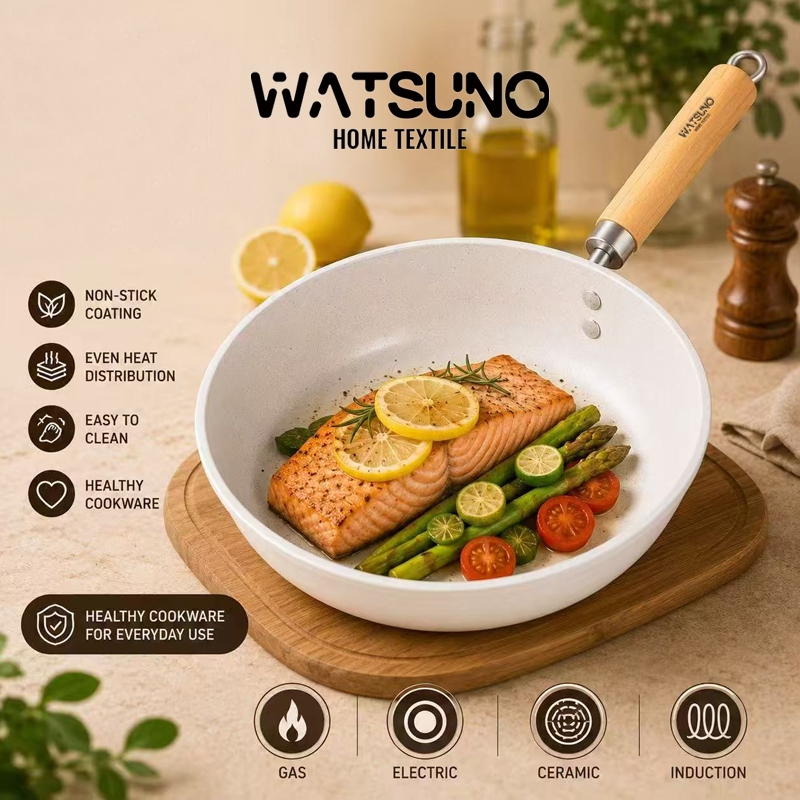 Watsuno.หม้อซุป หม้ออาหารเช้า กระทะ ด้ามไม้ทนความร้อน ขนาด 18 ซม. เหมาะสำหรับเตาแก๊สและเตาแม่เหล็กไฟฟ้า