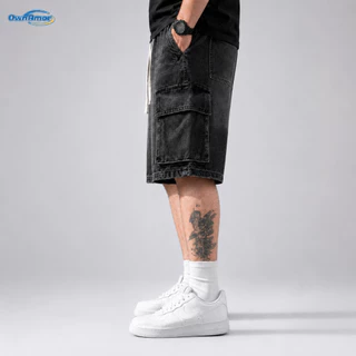 【4XL-8XL】 กางเกงยีนส์ผู้ชาย พลัสไซส์ ขากว้าง ทรงหลวม คาร์โก้ สตรีทแวร์ ระบายอากาศได้ดี เนื้อนุ่ม