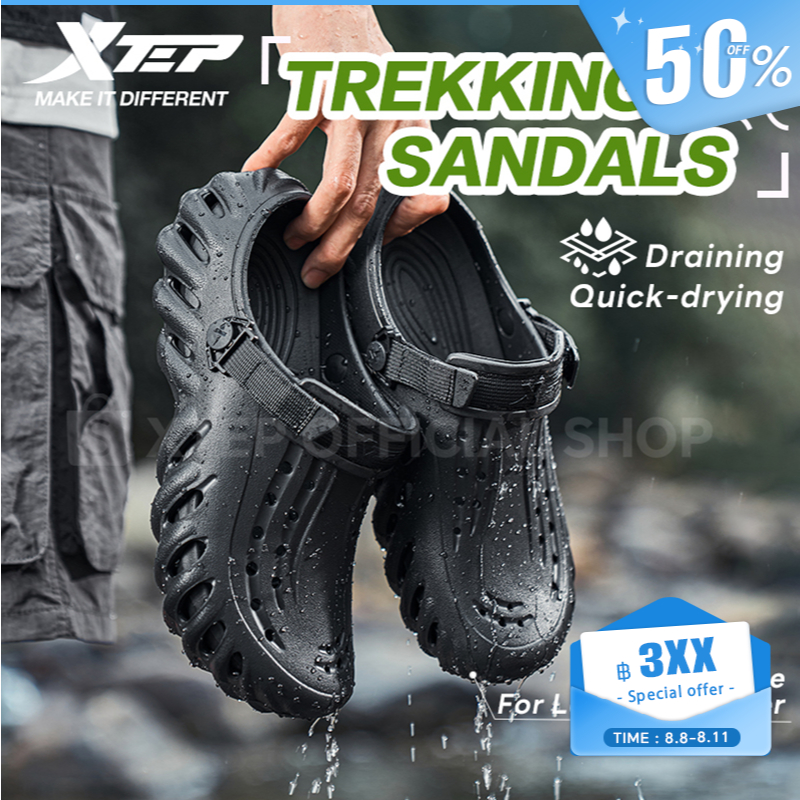 【Shopee Exclusive Launch】XTEP | Double Density Mens EVA Sandals Anti-slip น้ําหนักเบาสวมใส่ด้านนอกรองเท้าแตะกลวง Softer Breathable