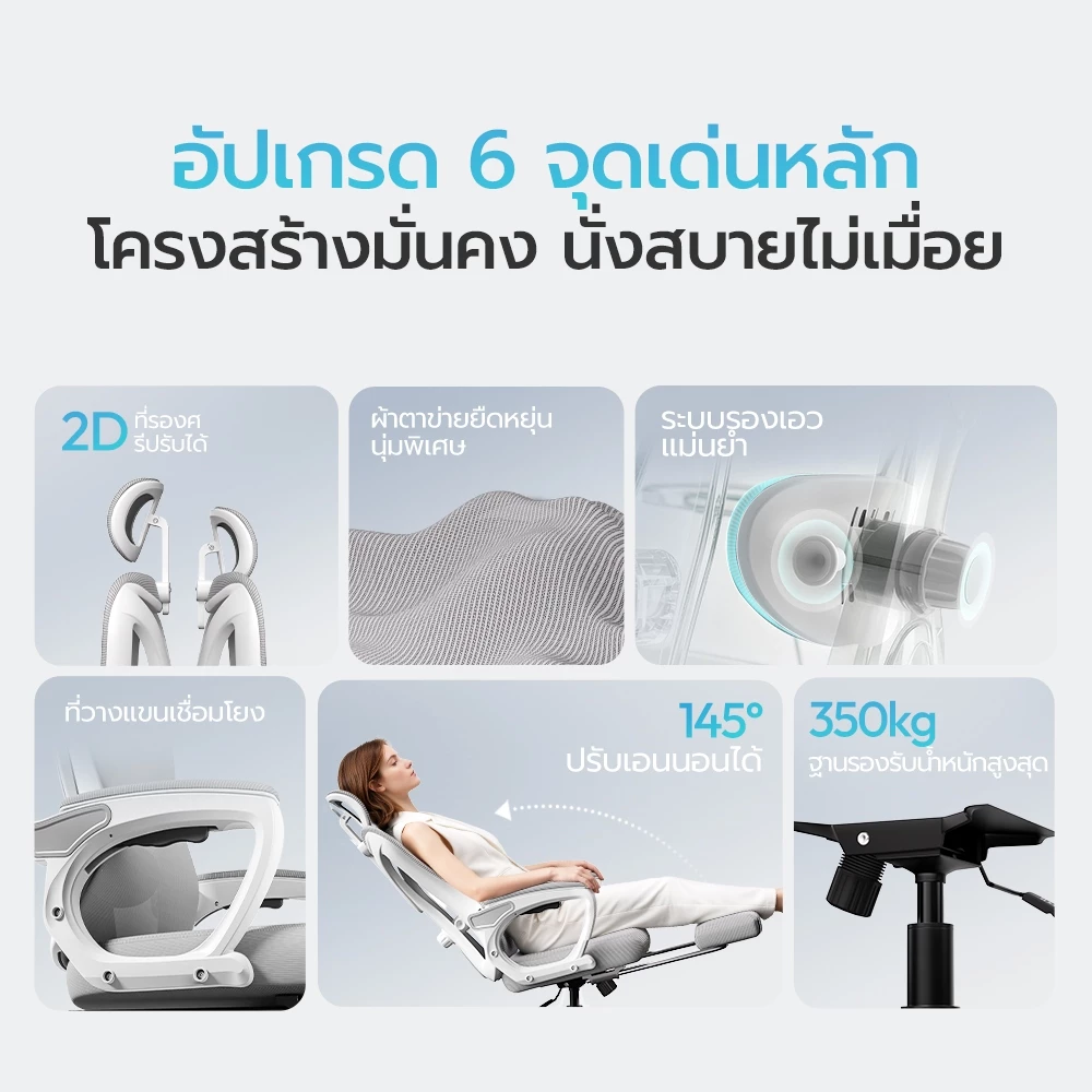 OKDO NEXUS ปรับเอนเต็มที่ 145° เก้าอี้สำนักงาน เก้าอี้ทำงาน ปรับความสูงได้ นั่งนานไม่ร้อน รองรับสรีระ 3 ปี thumbnail 3