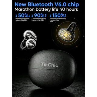 TikChic TC-10 หูฟังไร้สายแบบเปิดหู, บลูทูธ 6.0, เสียงความละเอียดสูง, เวลาเล่น 40 ชม., กันน้ํา IPX5, การเพิ่มประสิทธิภาพความถี่ต่ํา OpenBass, หูฟังสปอร์ตที่สะดวกสบาย