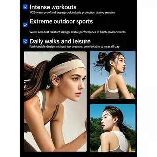 TikChic TC-10 หูฟังไร้สายแบบเปิดหู, บลูทูธ 6.0, เสียงความละเอียดสูง, เวลาเล่น 40 ชม., กันน้ํา IPX5, การเพิ่มประสิทธิภาพความถี่ต่ํา OpenBass, หูฟังสปอร์ตที่สะดวกสบาย