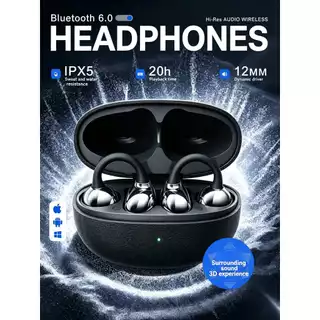 TikChic TC-10 หูฟังไร้สายแบบเปิดหู, บลูทูธ 6.0, เสียงความละเอียดสูง, เวลาเล่น 40 ชม., กันน้ํา IPX5, การเพิ่มประสิทธิภาพความถี่ต่ํา OpenBass, หูฟังสปอร์ตที่สะดวกสบาย