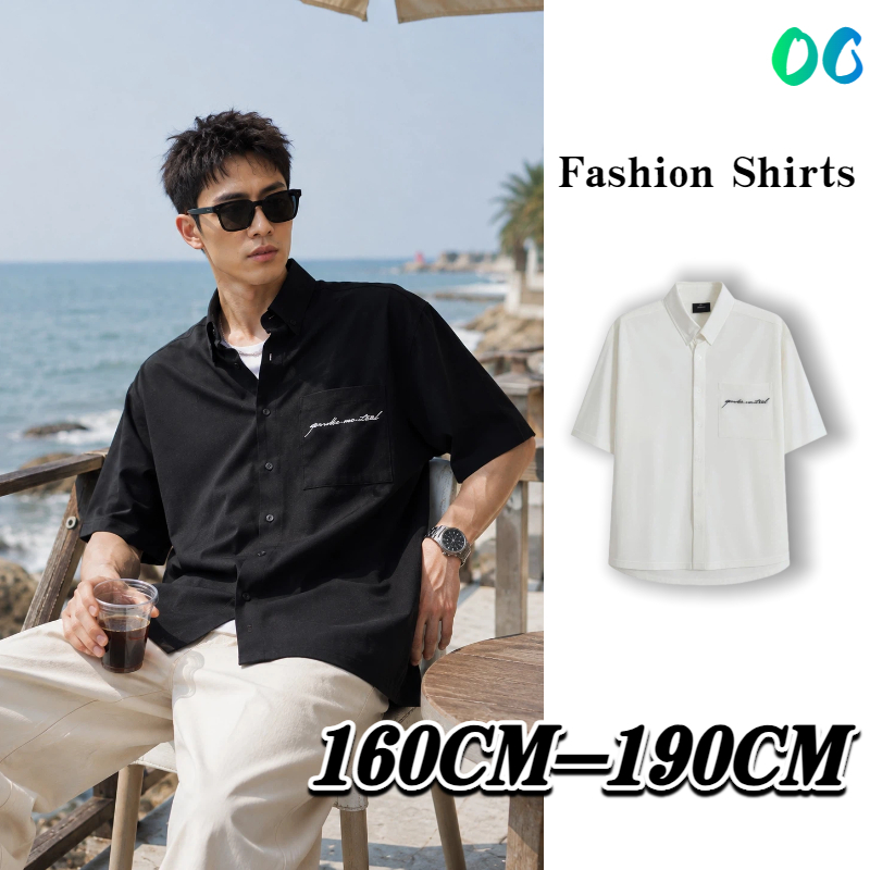 ONO เสื้อเชิ้ตแขนสั้นผู้ชาย แขนสั้น สไตล์เกาหลี ดีไซน์ลําลอง สีดำ สีขาว ระบายอากาศดี ทรงหลวมพอดีตัว Unisex