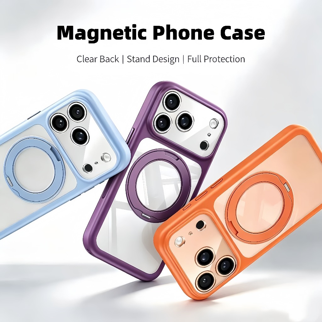 【Hight quality/360° Metal Rotating Stand/Transparent acrylic hard case/Dark Purple】เคส compatible for iPhone 16 17 pro max case
