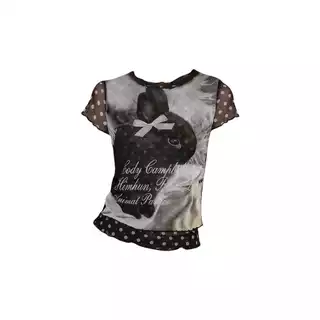 American Retro Hot Girl Gauze พิมพ์เสื้อยืดแขนสั้นผู้หญิงฤดูร้อนสไตล์ใหม่ Polka Dot Slim-Fit Top