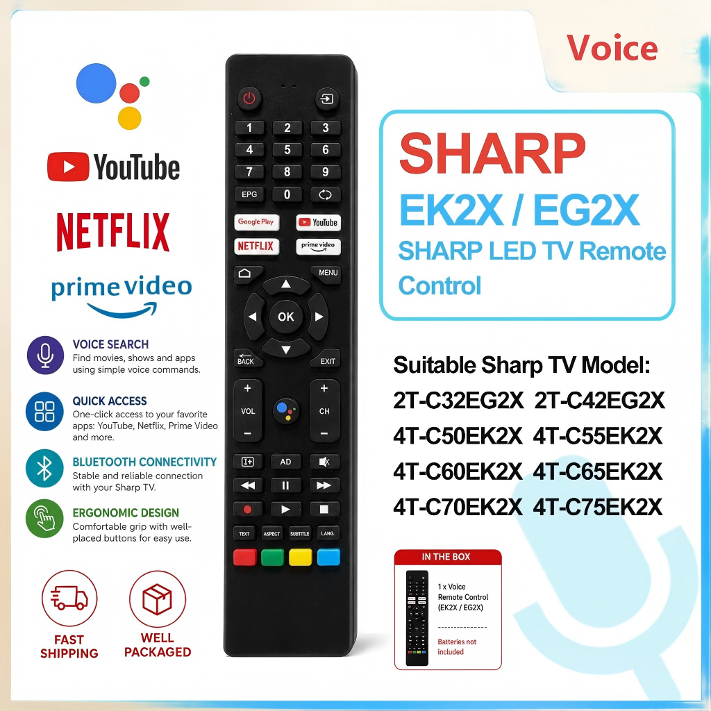 Universal สําหรับ Sharp EK2X/EG2X เปลี่ยนเสียง Sharp อัจฉริยะ Android LED TV รีโมทคอนโทรล RC201 2TC3