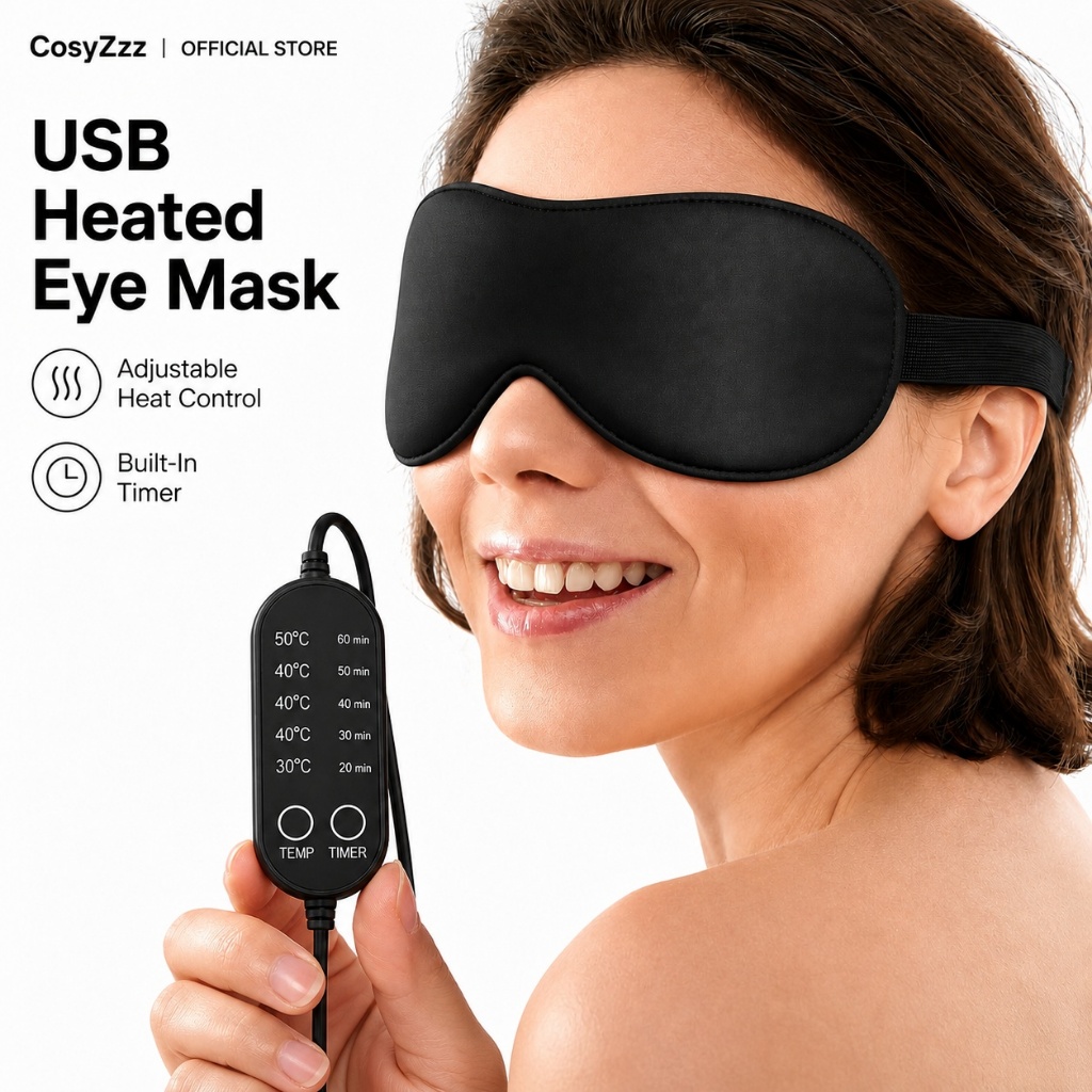 Heated Eye Mask USB ตัวจับเวลาอุณหภูมิ 5 ระดับ – ประคบอุ่นสําหรับตาแห้ง ความเมื่อยล้า ความหมองคล้ํา