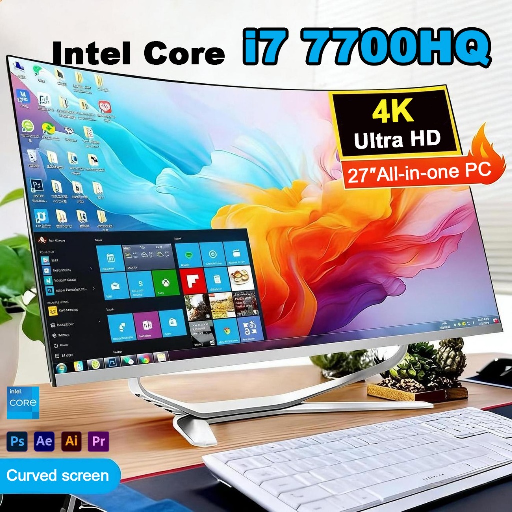 All In One PC Intel Core i7 7700 27 นิ้ว Ultra HD หน้าจอโค้ง 16GB RAM 512GB SSD เกมคอมพิวเตอร์ Windo