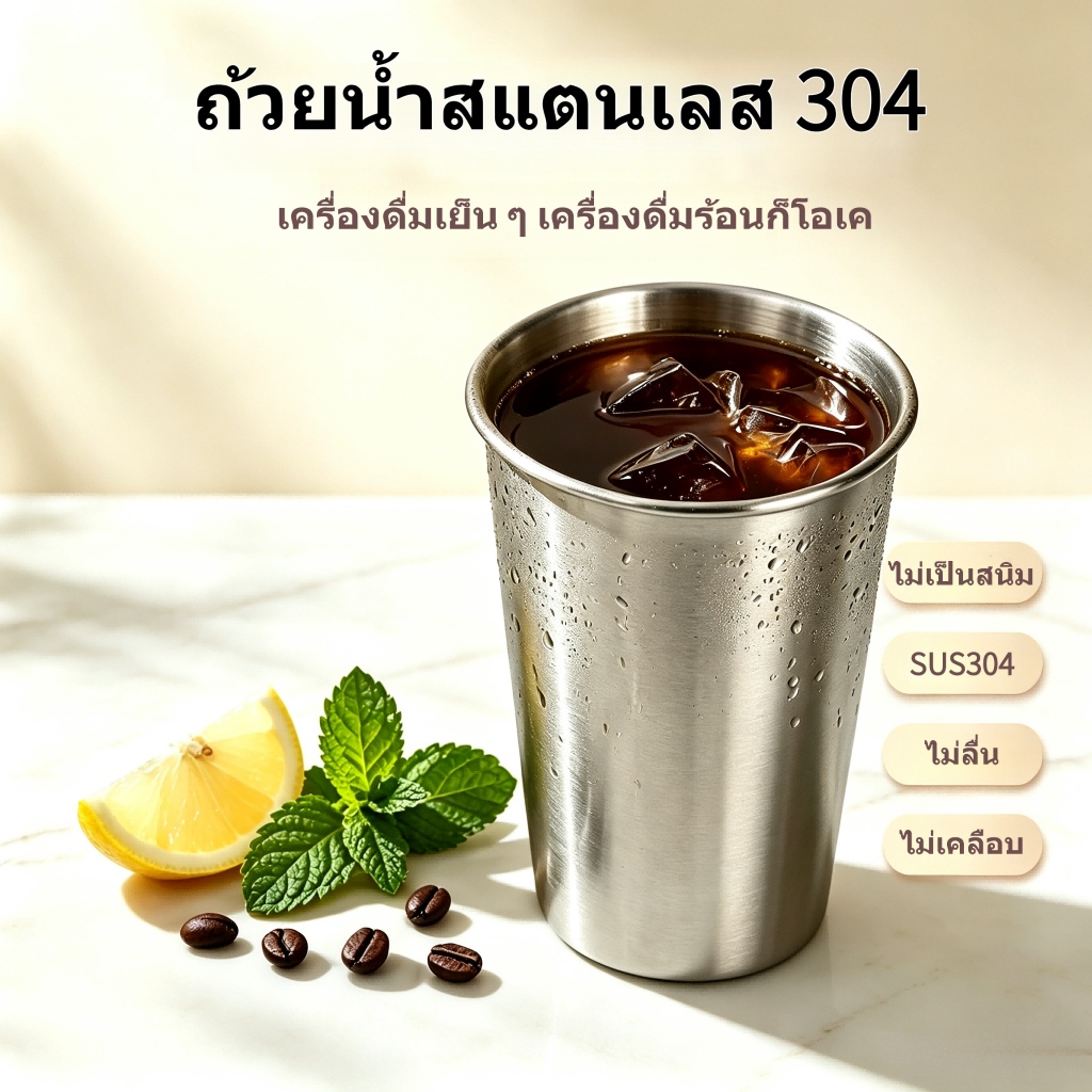 แก้วสแตนเลส304 แก้วสแตนเลส ขนาด 175, 300, 350, 500 ml แก้วน้ำ แข็งแรง ทนทาน กันกระแทก