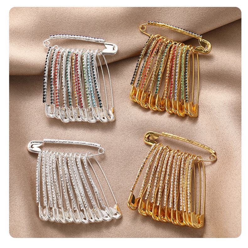 10 ชิ้น/เซ็ตทองคริสตัล Rhinestone ความปลอดภัย Pin โลหะหรูหรา Lapel Pin เสื้อผ้าผ้าคลุมไหล่ตกแต่งเข็มกลัดแฟชั่นสุภาพสตรีเครื่องประดับ