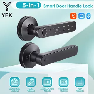 5 in1 Smart Digital Door Lock กลอนประตูดิจิตอล ลายนิ้วมือ รหัสผ่าน บัตร IC บลูทูธ กุญแจ ปลดล็อคระยะไกล Tuya APP ลูกบิดประตูอัจฉริยะ