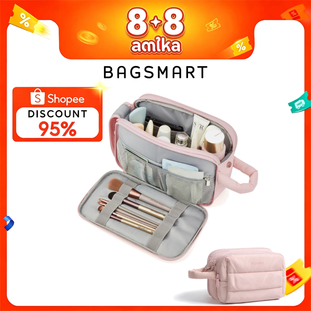 BAGSMART กระเป๋าเครื่องใช้ในห้องน้ำท่องเที่ยว กระเป๋าเก็บแต่งหน้า Puffy กระเป๋าเก็บกันน้ำแบบพกพา
