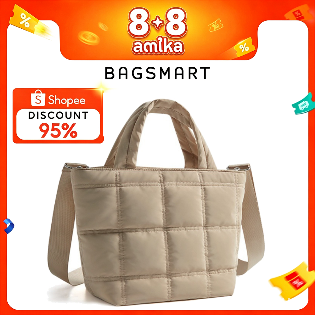 BAGSMART กระเป๋าสะพายข้างน้ําหนักเบาสําหรับผู้หญิง,กระเป๋าถือปักเป้าผ้าพร้อมสายรัดปรับได้กระเป๋าเดินทางแฟชั่นสะพาย
