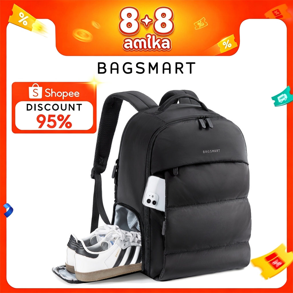 BAGSMART 30ลิตร กระเป๋าเดินทาง กระเป๋าเป้สะพายหลังน้ำหนักเบาสำหรับสุภาพสตรี กระเป๋าเดินทางกันน้ำสำหรับแล็ปท็อปขนาด 15.6 นิ้ว
