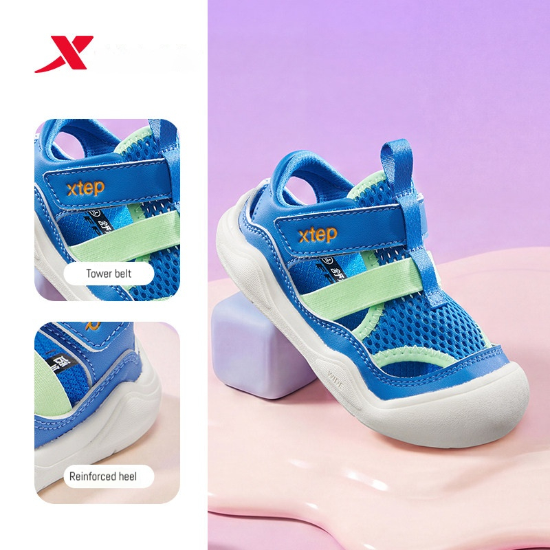 XTEP Kids Sandals รองเท้าแตะใหม่ - รองเท้าชายหาดปิดหัวสําหรับเด็กผู้หญิงรองเท้าลําลองระบายอากาศได้, 