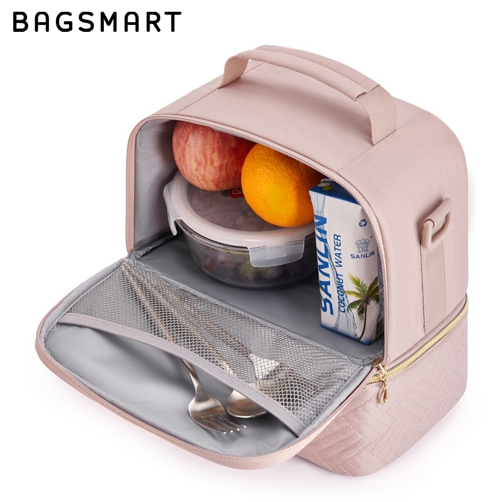 BAGSMART กระเป๋าใส่อาหารกลางวัน ถุงอาหารกลางวันสองชั้น กระเป๋าใส่กล่องข้าว กระเป๋าเก็บอุณหภูมิ ร้อน/เย็น มีหูหิ้ว พกง่าย เก็บความร้อน