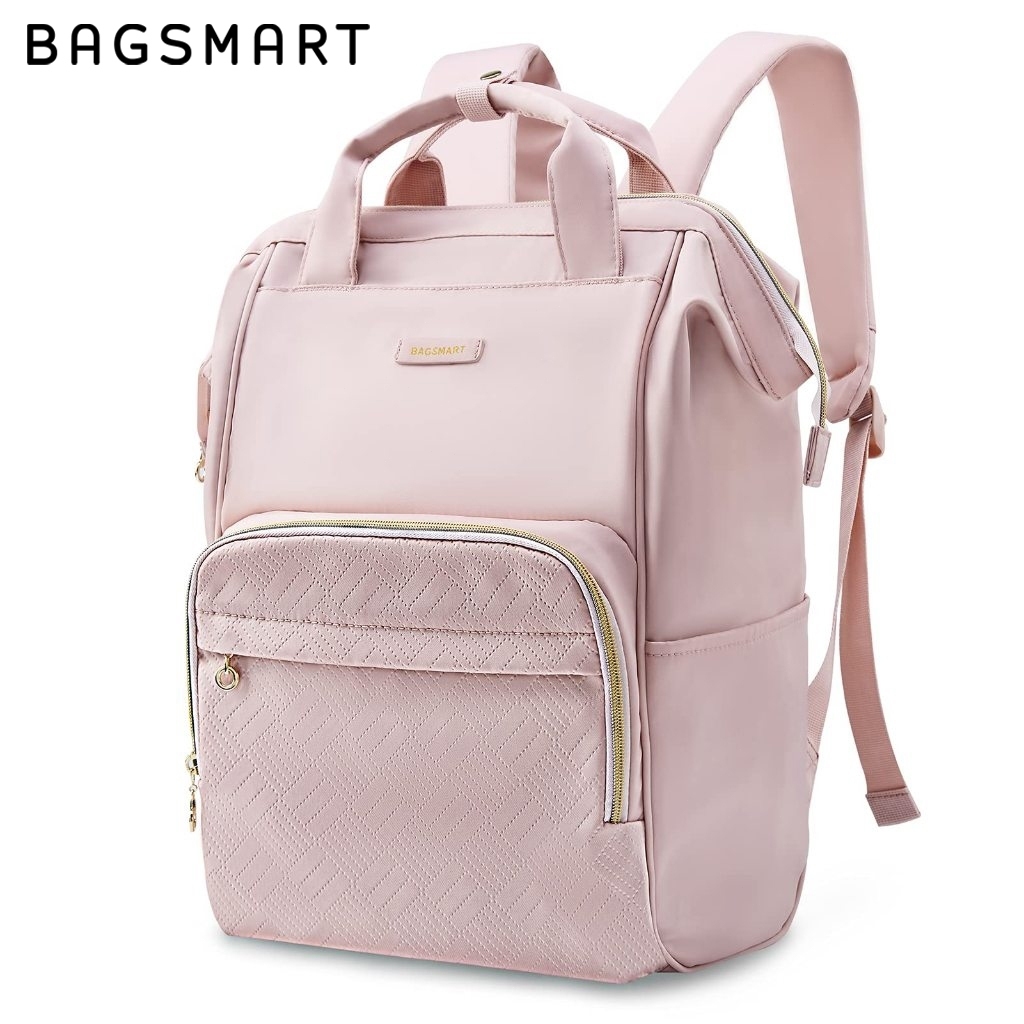 BAGSMART กระเป๋าเป้สะพายหลัง ผู้หญิง ใส่ Notebook 15.6" ปากกว้างหยิบง่าย ช่องเยอะจัดระเบียบดี กันน้ำ มีสายรัดกระเป๋าเดินทาง