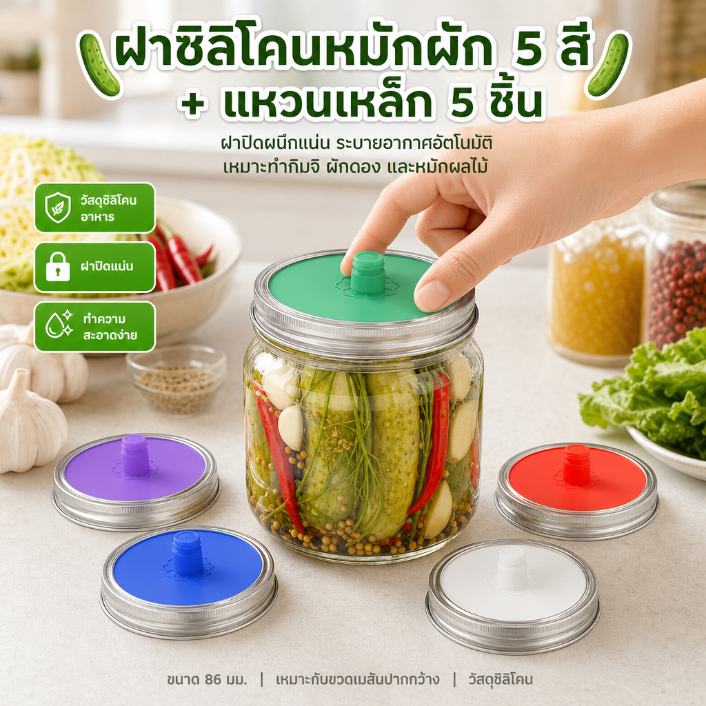 5 ชิ้นปากกว้าง Mason Jar ผักดองซิลิโคนหมัก Airlock ฝาปิดสแตนเลสสตีลสําหรับขนาด 86 มม ฝาซิลิโคนหมักผักดอง ขวดโหล Mason ปากกว้าง, ฝาระบายอากาศหมักกิมจิ, อุปกรณ์หมักผักดองบ้าน