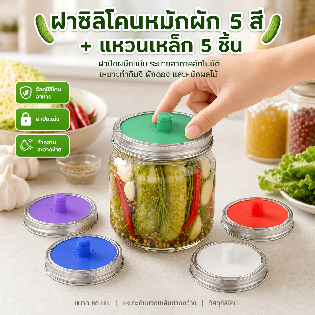 5 ชิ้นปากกว้าง Mason Jar ผักดองซิลิโคนหมัก Airlock ฝาปิดสแตนเลสสตีลสําหรับขนาด 86 มม ฝาซิลิโคนหมักผักดอง ขวดโหล Mason ปากกว้าง, ฝาระบายอากาศหมักกิมจิ, อุปกรณ์หมักผักดองบ้าน