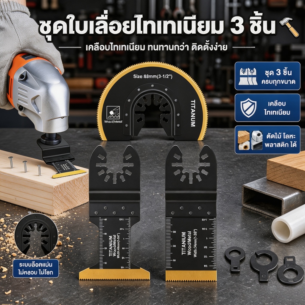 3 ชิ้นไทเทเนียม Bi-Metal Oscillating ใบเลื่อยอเนกประสงค์ Oscillating Multitool ใบมีดสําหรับ