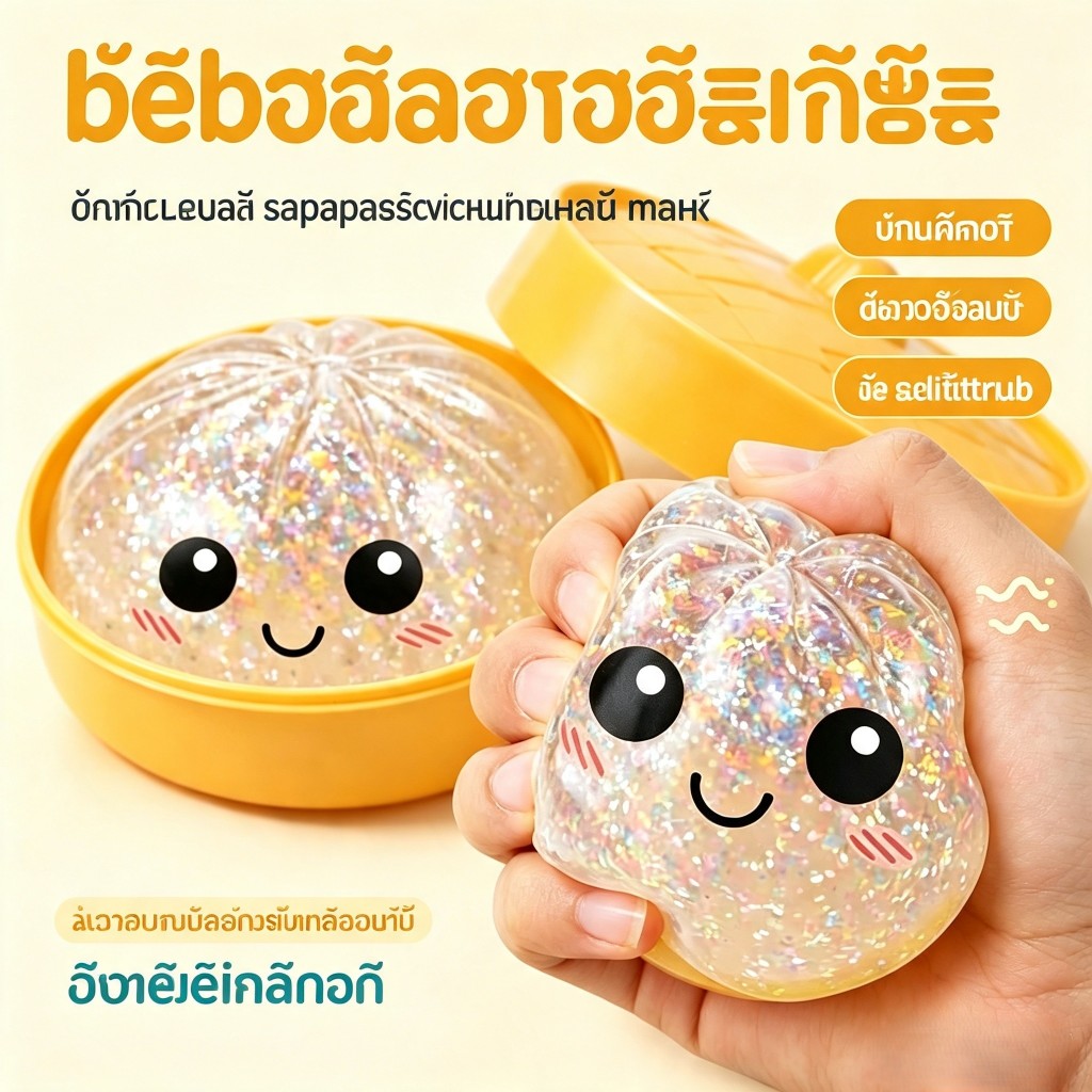 ของเล่นสควิชชี่ซาลาเปาใส่กลิตเตอร์ นุ่มเด้งช้า บีบคลายเครียด พร้อมส่ง