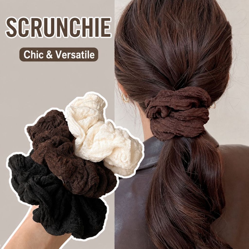 3PCS Vintage สไตล์ฝรั่งเศสขนาดใหญ่ซาติน Scrunchies สําหรับผู้หญิงสาวผมหางม้า Bun Simple Hair Band