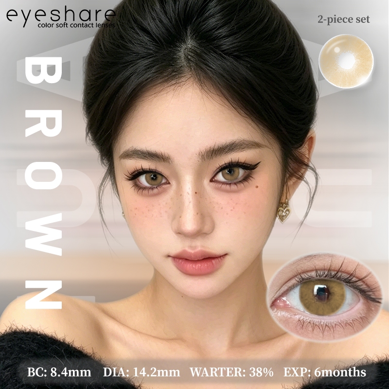 Eyeshare รุ่น Aurora Yucca มีค่าสายตา 0.00‑‑6.00 คอนแทคเลนส์สี ราย 6 เดือน Dia14.2 สีน้ำตาล 2ชิ้น 1ค