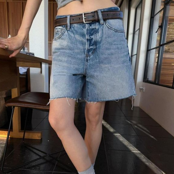 [All-Match] Wide-Leg Five-Point Jeans Loose Lazy Feeling Brushed White