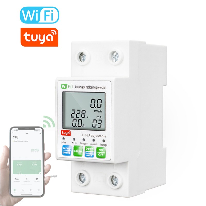 【จัดส่งด่วนในพื้นที่】 มิเตอร์ไฟฟ้า Tuya WiFi อัจฉริยะอัตโนมัติ Reclosing Protector มัลติฟังก์ชั่แรงดันไฟฟ้าปัจจุบันการตรวจสอบจอแสดงผล LCD สวิทช์ Power Meter ป้องกันค่า Settable Mo