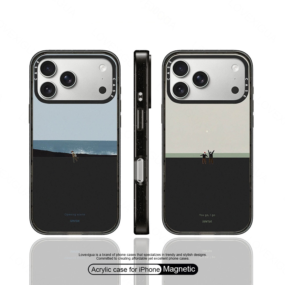 Simple Art Seaside คู่เคสโทรศัพท์แม่เหล็กสําหรับ iPhone 17Pro Max 17Air 16 Plus 17 16 15 14 13 12 Pro Max กรณีกันกระแทกป้องกันอะคริลิค Hard ฝาหลัง