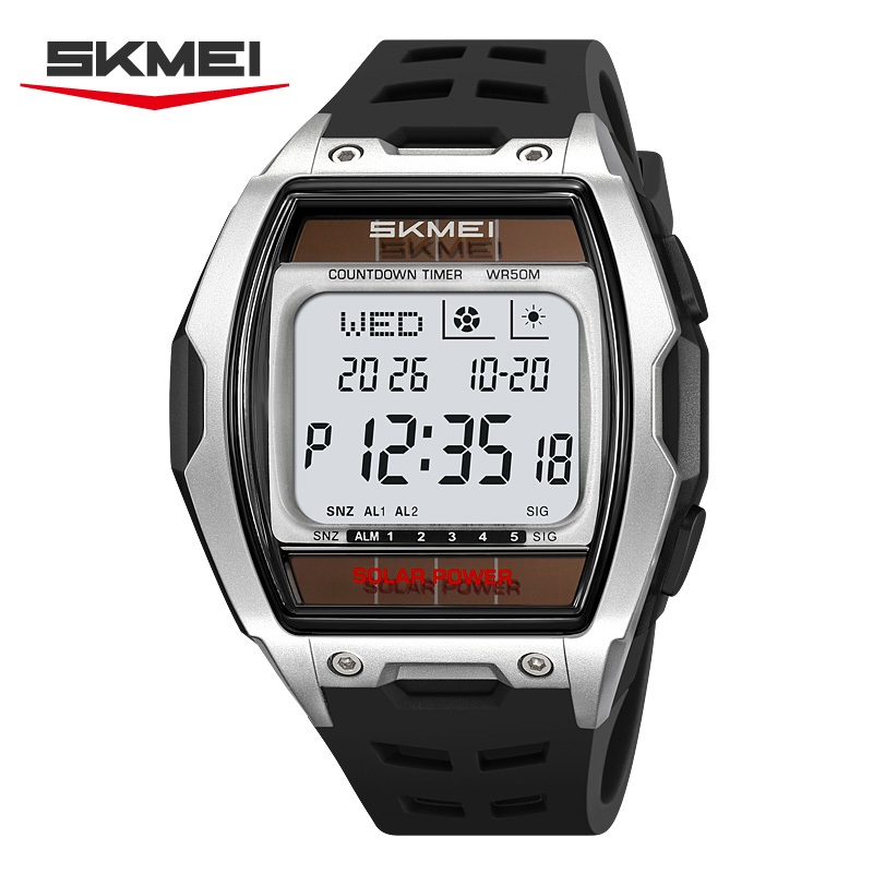 SKMEI สมี 2750 พลังงานแสงอาทิตย์ผู้ชายนาฬิกาสปอร์ตดิจิตอลมัลติฟังก์ชั่นกันน้ํานักเรียนนาฬิกาอิเล็กทรอนิกส์ของขวัญ