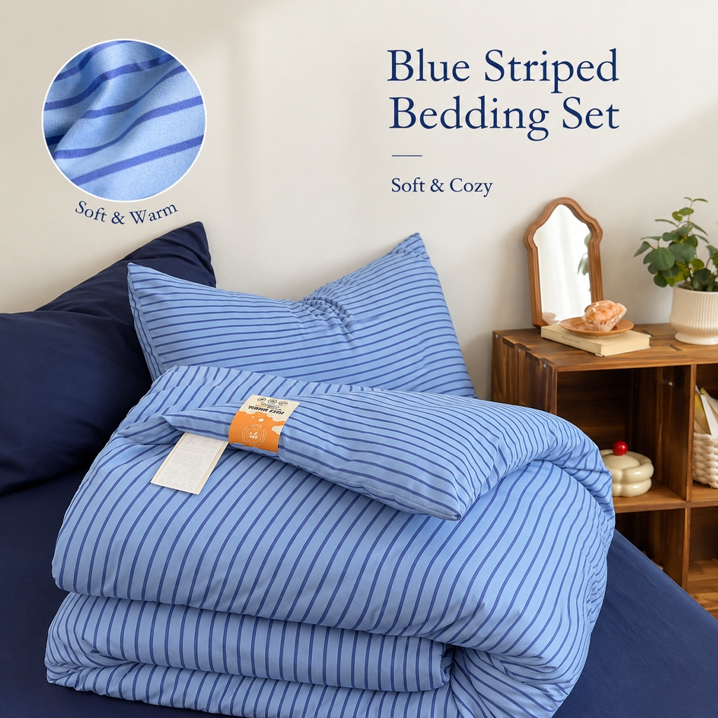 ผ้านวม ลาย น้ำเงิน INS นุ่มละมุน นอนฟินนน Blanket comforter duvet 6ฟุต5ฟุต