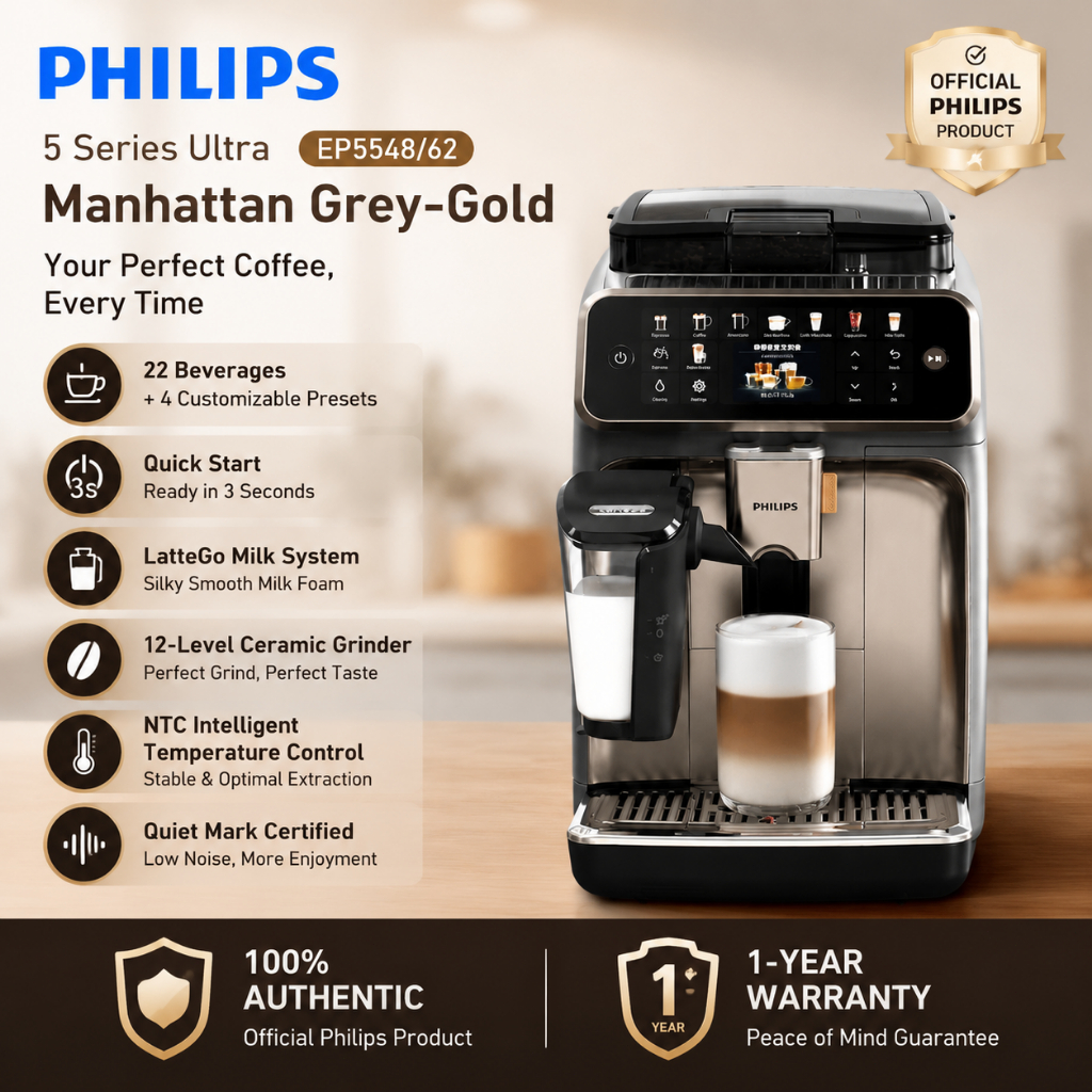 Philips EP5548 เครื่องชงกาแฟอัตโนมัติเต็มรูปแบบเครื่องชงกาแฟเอสเปรสโซของแท้