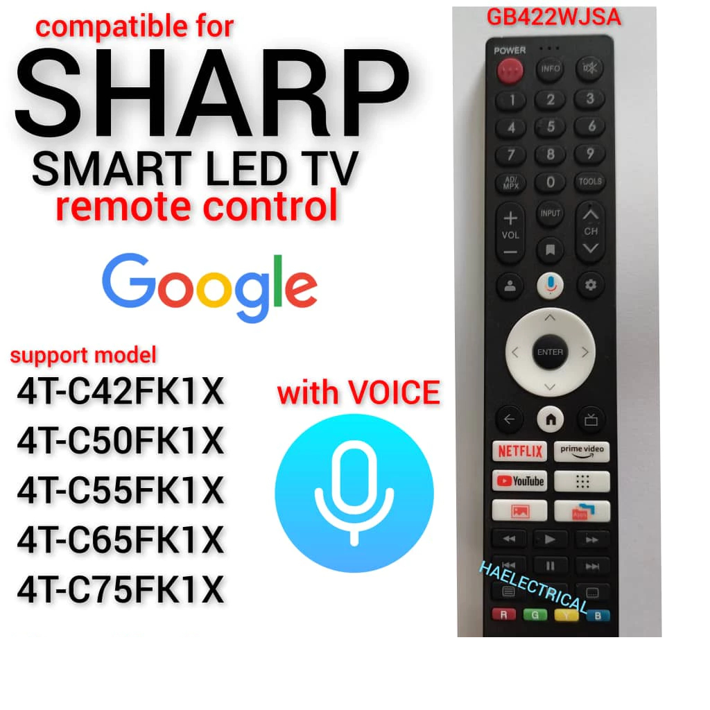 Google สมาร์ททีวีรีโมทคอนโทรลสําหรับ Sharp GB422WJSA 4T-C42FK1X 4T-C50FK1X 4T-C55FK1X 4T-C65FK1X 4T-