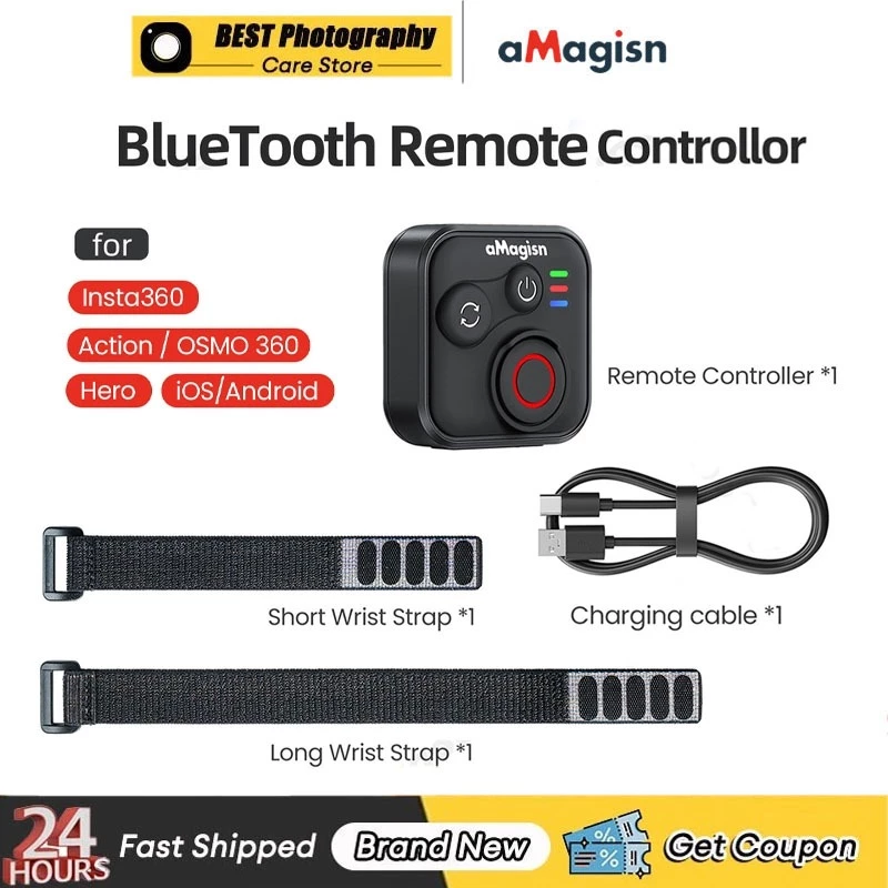 【🇹🇭 กรุงเทพฯ】Amagisn 50M Universal Bluetooth Remote for Insta360 X5/X4 Air/Ace Pro/GoPro Hero 13/12/DJI Action 6/5 pro/iOs/Android โทรศัพท์กีฬากล้องอุปกรณ์เสริม
