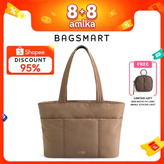 BAGSMART Tote Bag ผู้หญิง ใส่โน้ตบุ๊ก 14 นิ้ว ทรงพัฟฟี่ น้ำหนักเบา มีซิป มีกระเป๋าด้านหน้า สำหรับทำงานและเดินทาง