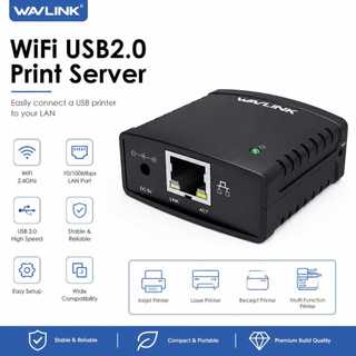 WAVLINK Wireless Print Server 10/100Mbps LAN Print Share Server USB 2.0 Print Server Adapter สําหรับเครื่องพิมพ์ USB Windows, MacOS 10.7 ขึ้นไป