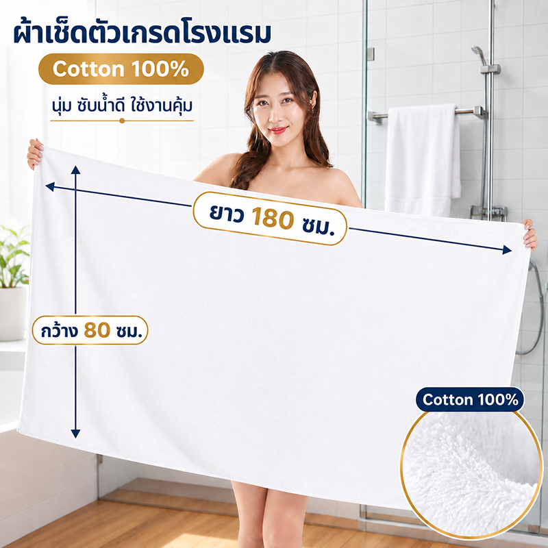 ผ้าขนหนูโรงแรม Cotton 100% เกรด A วัสดุหนาและนุ่ม ซับน้ำดีเยี่ยม ขนาดใหญ่ ราคาส่ง สำหรับโรงแรม รีสอร์ท และสปา