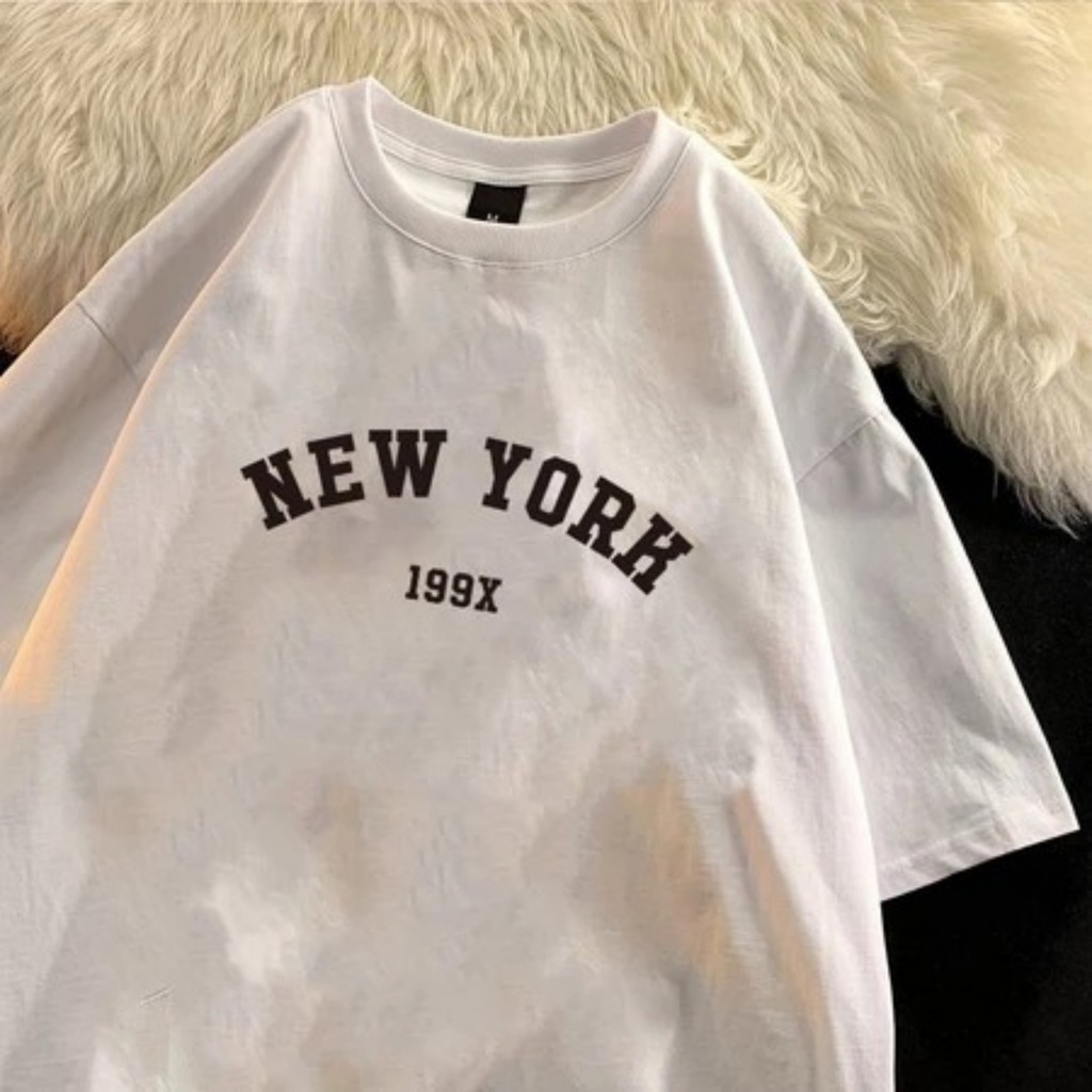 Unisex ขนาดใหญ่แขนสั้นเสื้อยืด NEW YORK 199X Vintage Arch Letter กราฟิกลูกเรือคอผ้าฝ้าย Tee Streetwe