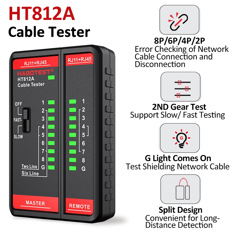 HT812A RJ45 RJ11 เครื่องทดสอบสายเคเบิล, Anti-Burn Shielded Network Wire Tracker พร้อมการทดสอบอุปกรณ์