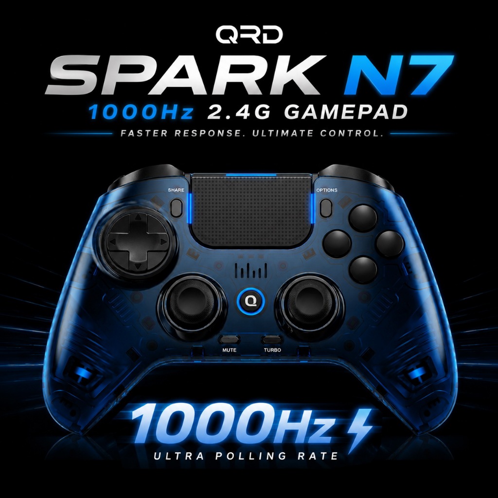 QRD Spark N7 คอนโทรลเลอร์เล่นเกมไร้สายสําหรับ PS4/PS3/PC, 2.4GHz 1000Hz Hall Effect จอยสติ๊ก,ทริกเกอ